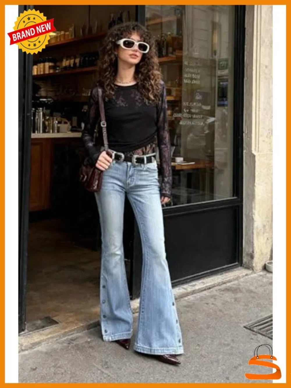 Mid Rise Flare Bell Bottom Jeans Stretchy Denim Embroidery Vintage Y2k